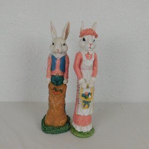 Easter Rabbit Couple Tall Skinny Pencil Bunny Pair Resin Eggs Carrot Basket FLAW